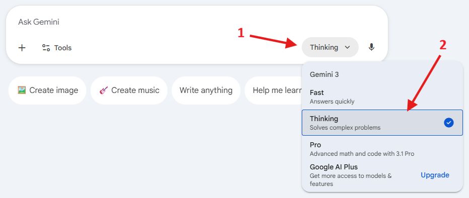 Gemini Thinking konfiguravimas